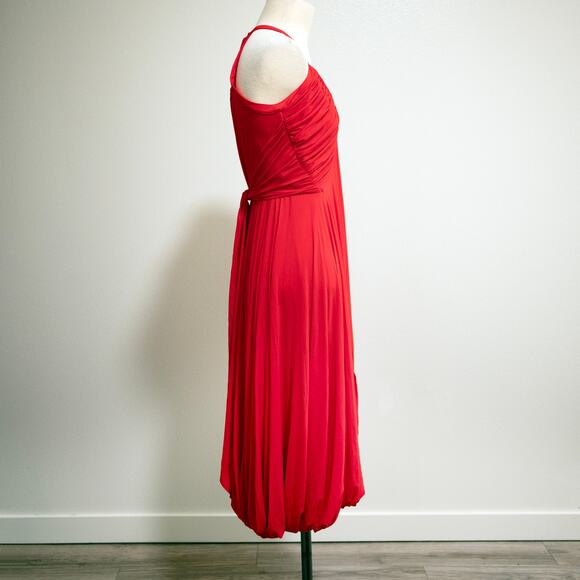 Donna Karan Collection Red Bubble Hem Midi Dress Racerback Jersey SZ M - Picture 2 of 7